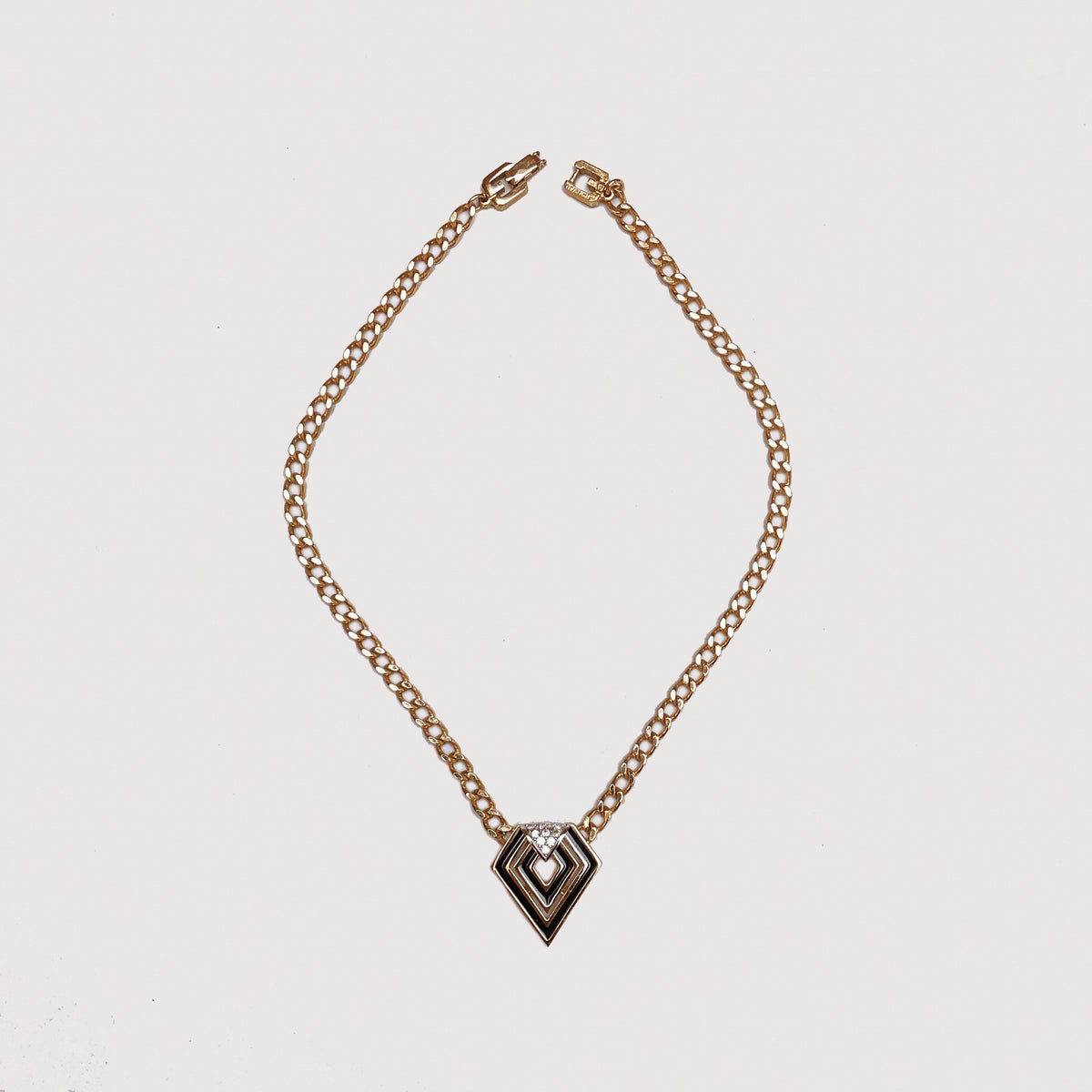 Vintage Givenchy Black and Gold Rhombus Enamel Necklace
