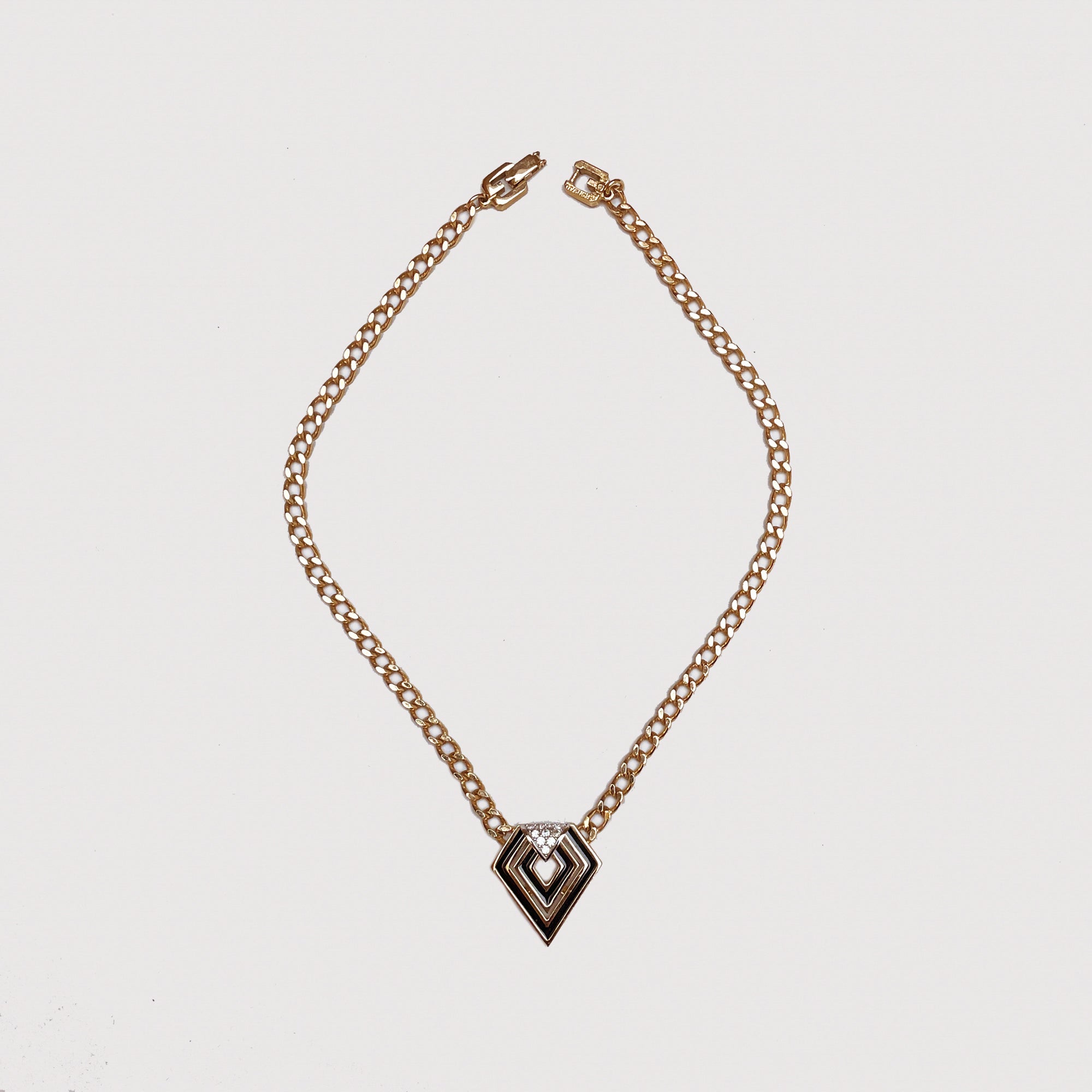 Vintage Givenchy Black and Gold Rhombus Enamel Necklace