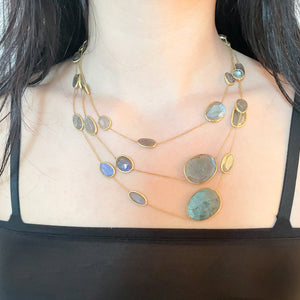 Vintage Pippa Small Triple-Strand Gold Necklace with Labradorite