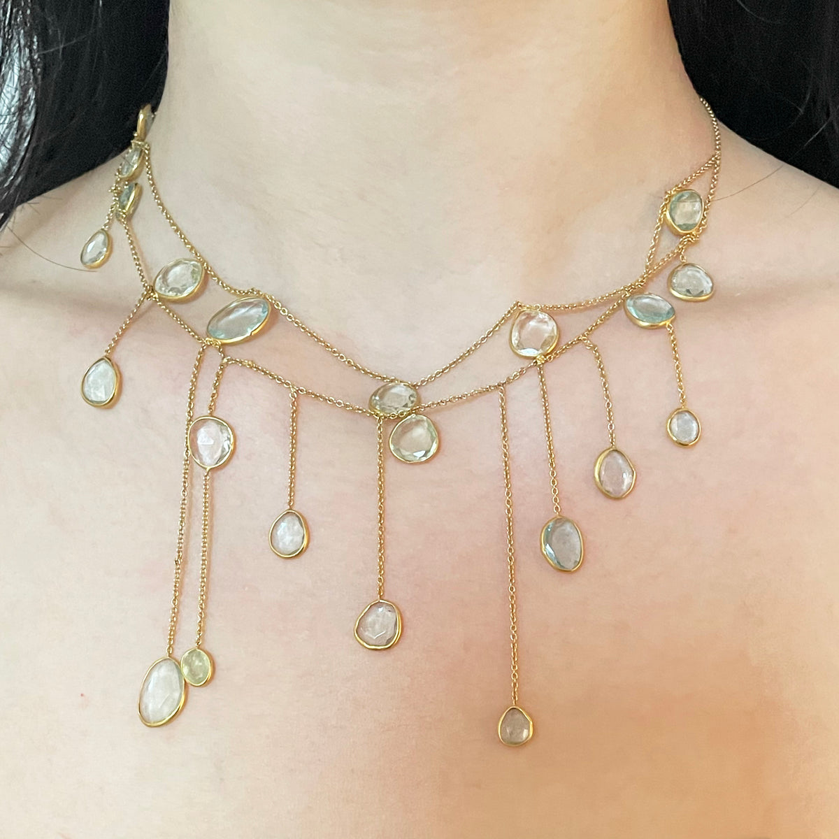 Vintage Pippa Small Waterfall Necklace with Pink/Red Tourmaline