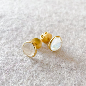 Sliced Moonstone Gold Stud Earrings