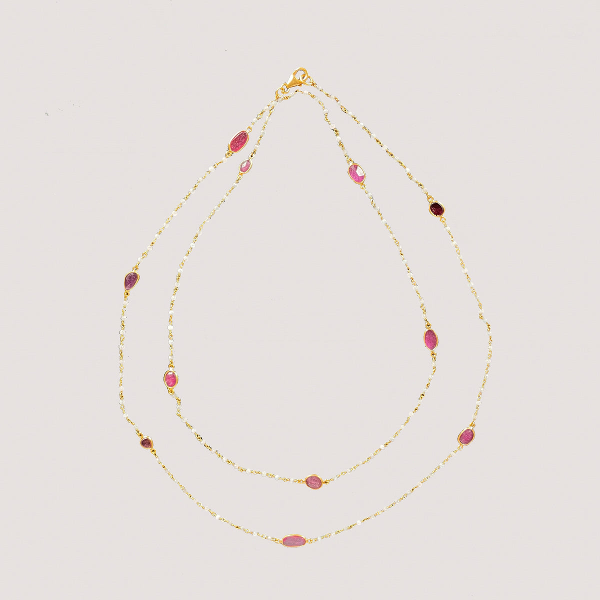 Long Chain Necklace with Beads and Pink Tourmaline
