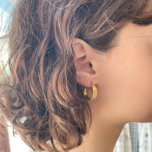 Textured Gold-plated Silver Open Hoop Earrings