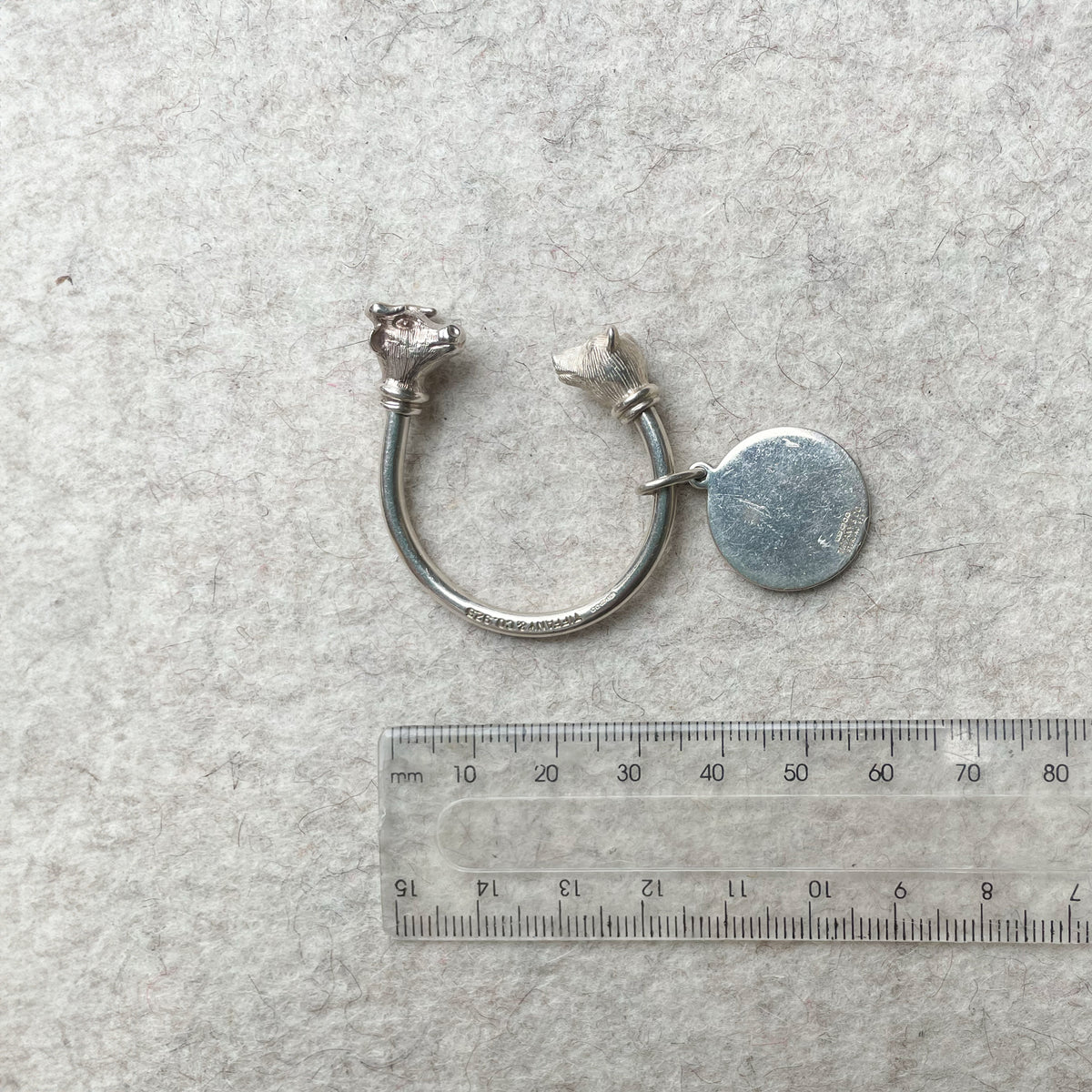 Vintage Sterling Silver Bear and Dog Head Key Ring with Tag