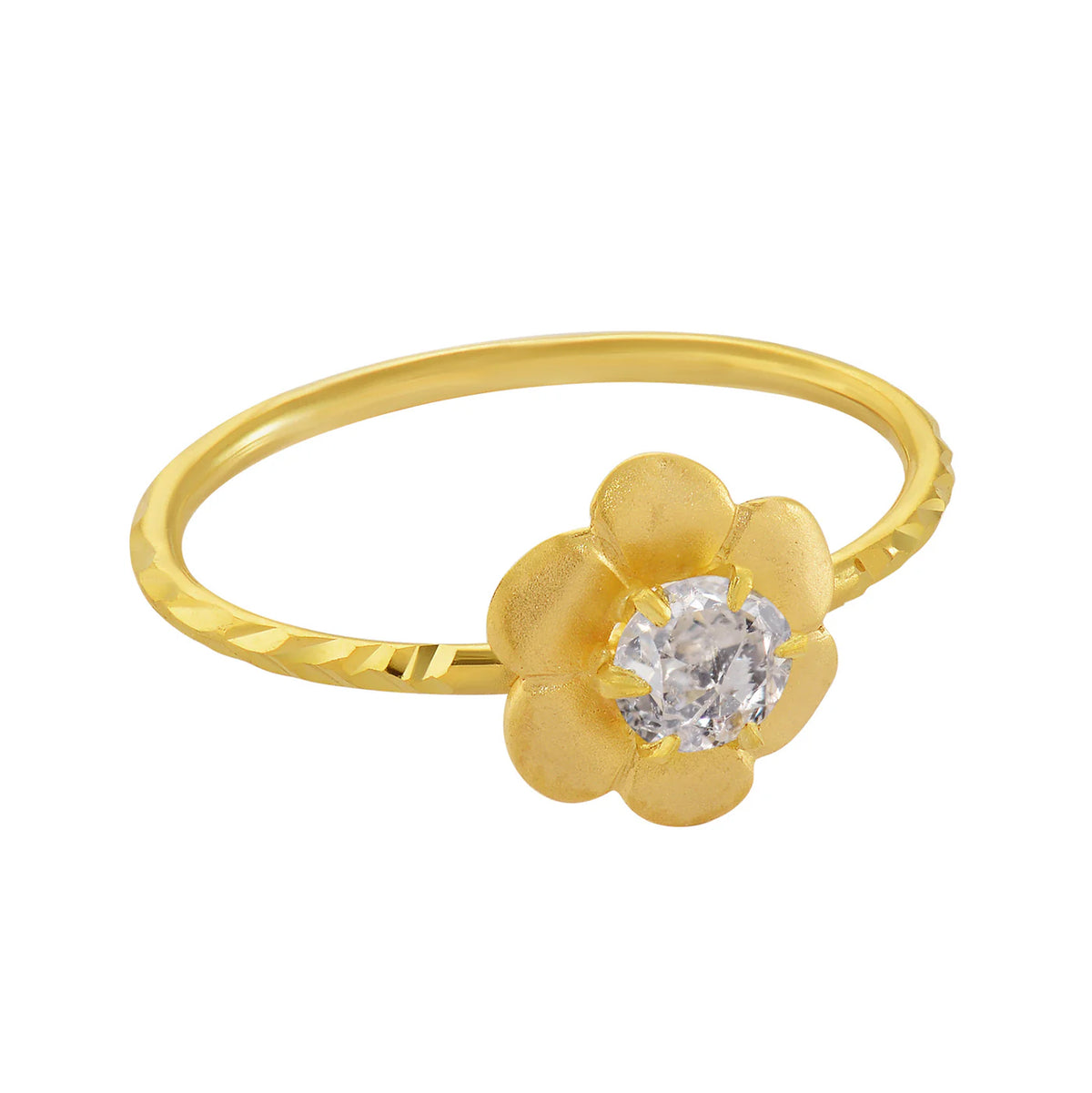 Old Mine Cut Diamond Gold Flower Ring