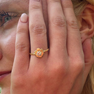 Old Mine Cut Diamond Gold Flower Ring