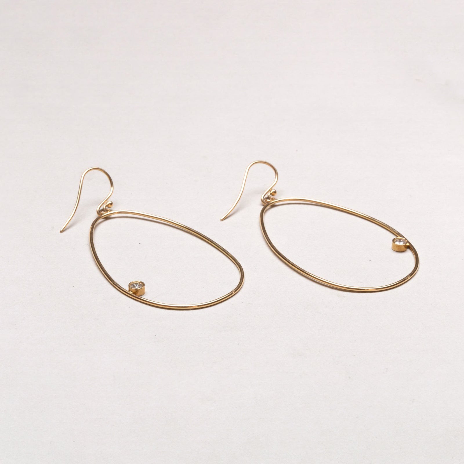 Vintage 18ct Gold Open Teardrop Hoop Earrings with Diamonds