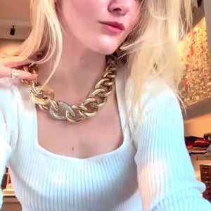 Vintage Givenchy Gold Chain Necklace with Rhinestones