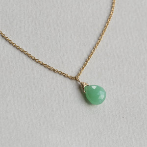 chrysoprase drop necklace on a gold filled 40cm chain