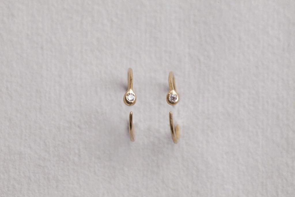 bird's eye view of the diamond blob hoop earrings