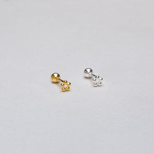Gold-plated and Silver Bead Flower Stud Cartilage Earring