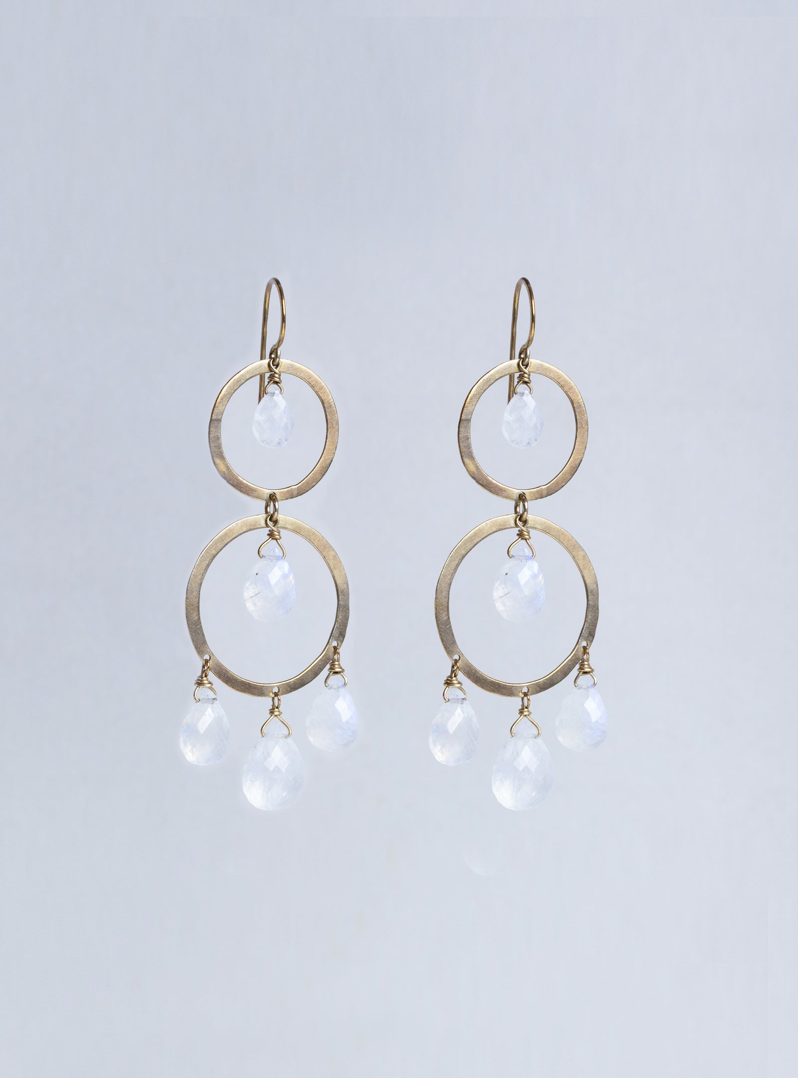 Gold Circle Drop Earrings with Moonstones