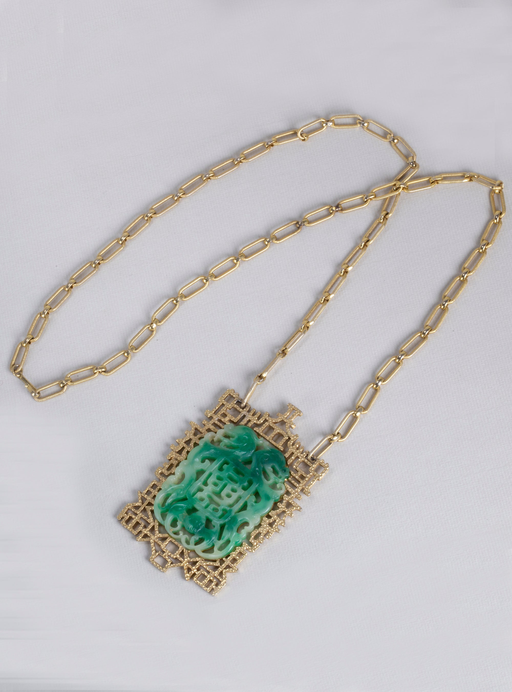 Jade and Gold Costume Pendant Necklace