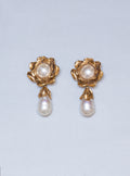 Vintage Gold Flower Clip-on Earrings with Pearls