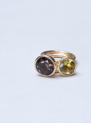 Stackable Gold Ring with Smoky Quartz and Green Amethyst