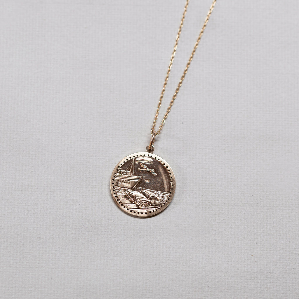 Vintage Gold St. Christopher Pendant with Black Diamonds