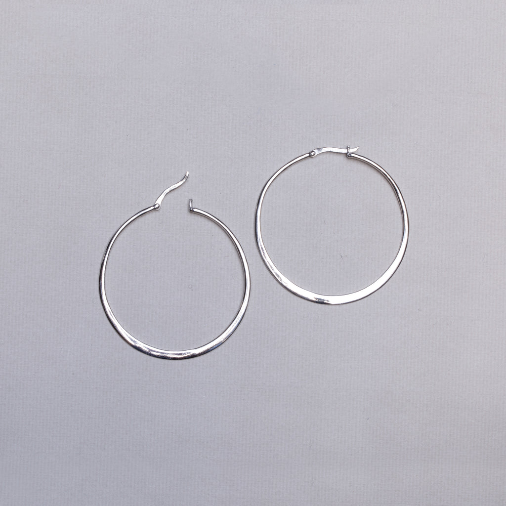 Flat Silver Large Hoop Earrings