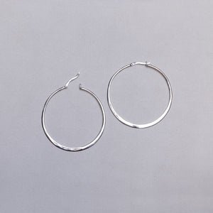 Flat Silver Large Hoop Earrings