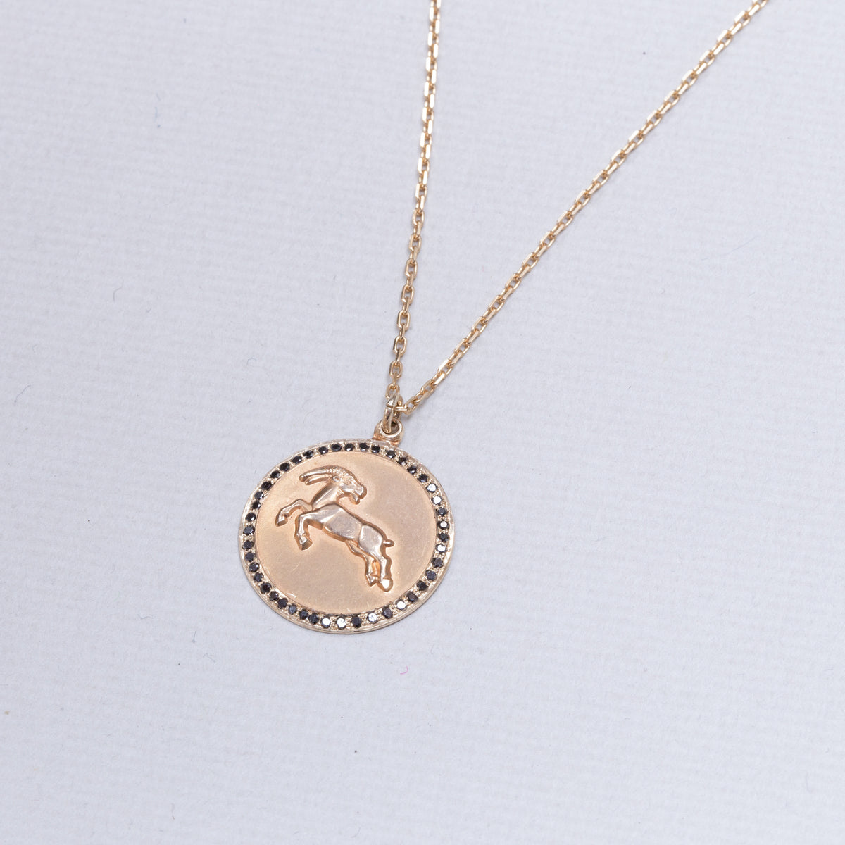 Vintage Gold Capricorn Pendant Charm with Black Diamonds