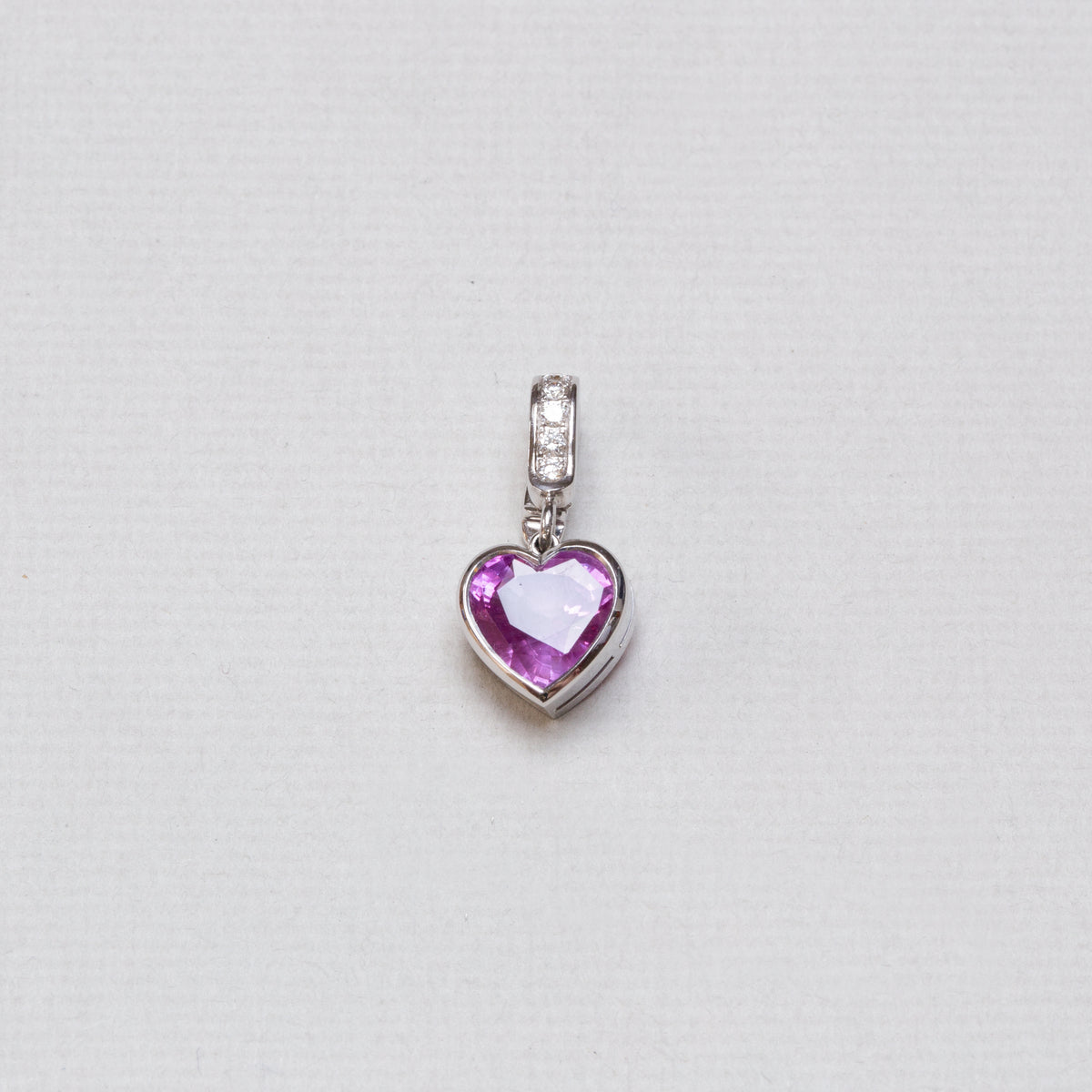 18ct White Gold Heart Charm with Diamonds and Pink Tourmaline