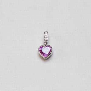 18ct White Gold Heart Charm with Diamonds and Pink Tourmaline