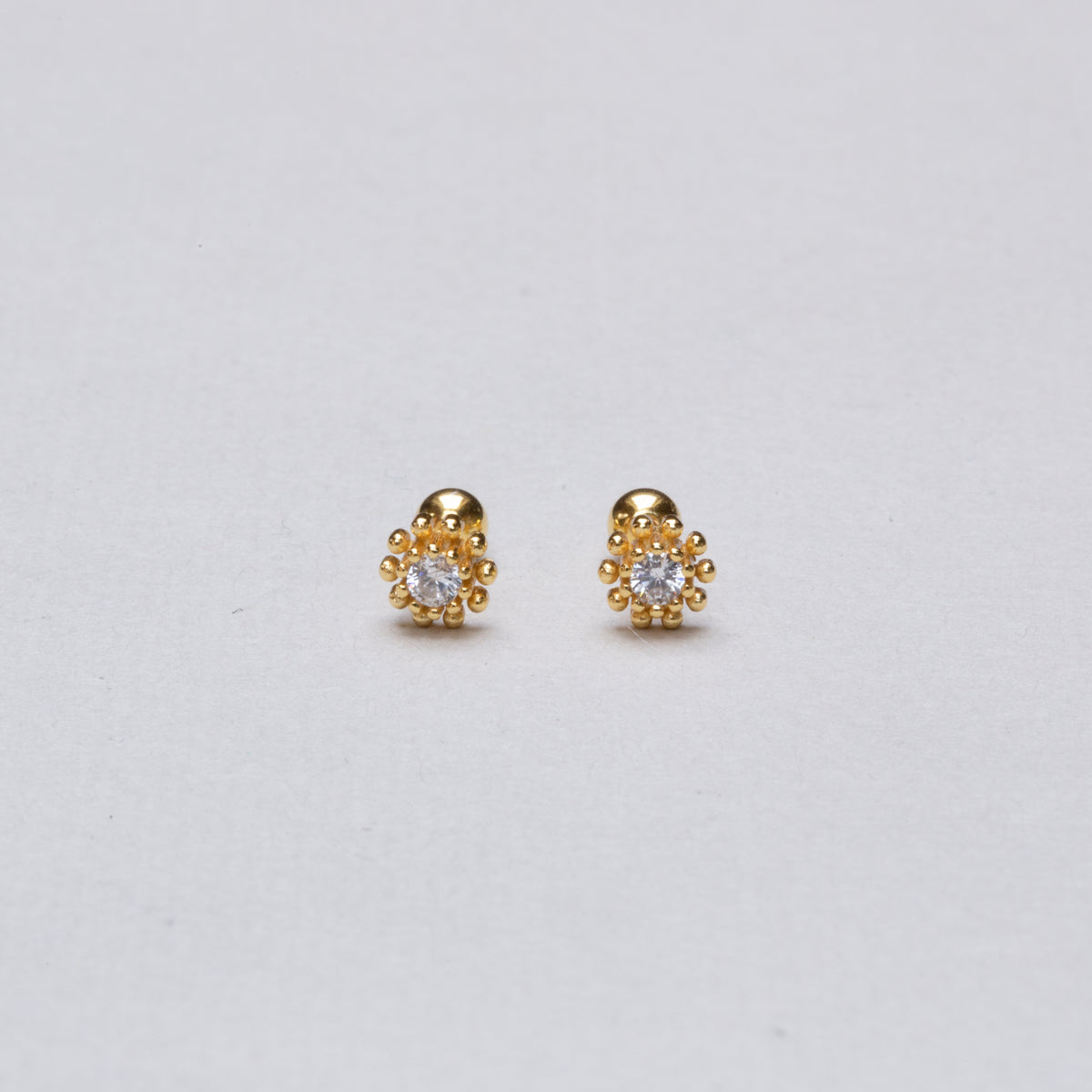 Gold-plated Flower Stud Cartilage Earrings with Cubic Zirconia