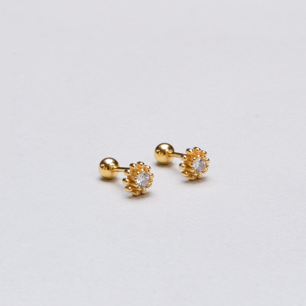 Gold-plated Flower Stud Cartilage Earrings with Cubic Zirconia