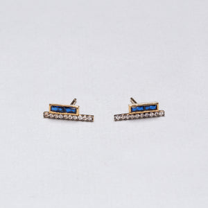 Blue and Champagne Parallel Bar Stud Earrings