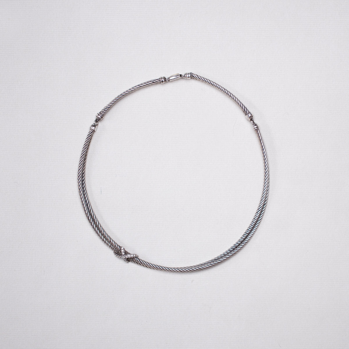 Vintage Cable Silver Choker Necklace with Diamonds