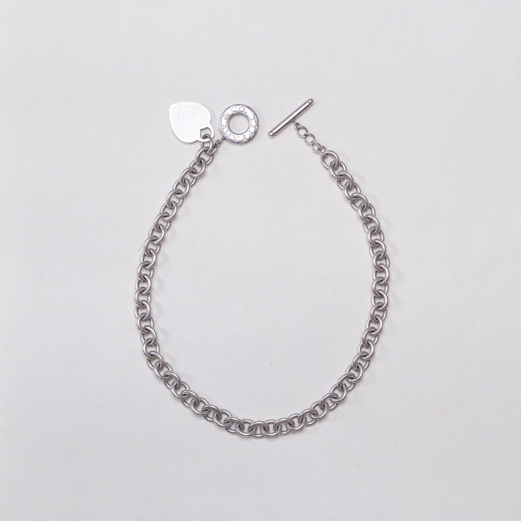 Vintage Sterling Silver Heart Tag Toggle Chain Necklace