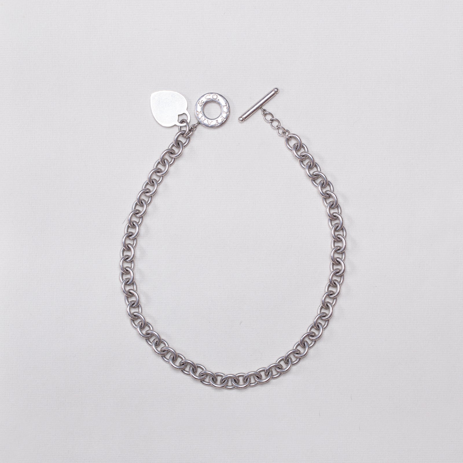 Vintage Sterling Silver Heart Tag Toggle Chain Necklace