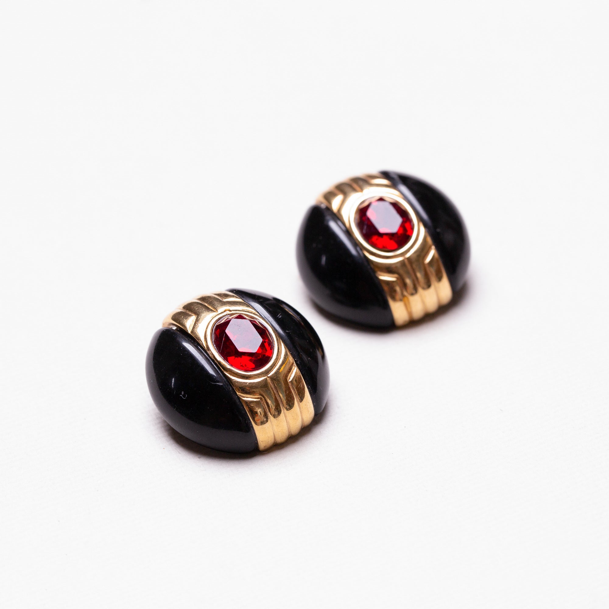 Vintage Givenchy Black Enamel and Red Stone Earrings