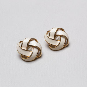 Vintage White Enamel and Gold Clip-on Earrings