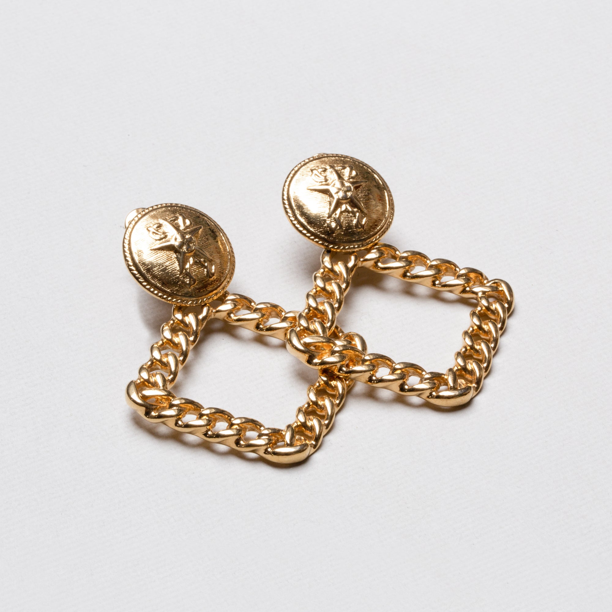 Gold Chain Square Drop Clip-on Earrings