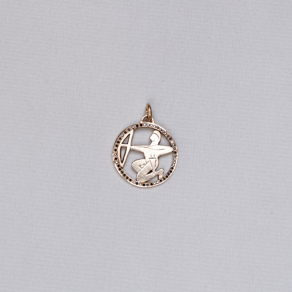 Vintage Sagittarius Charm Pendant with Black Diamonds