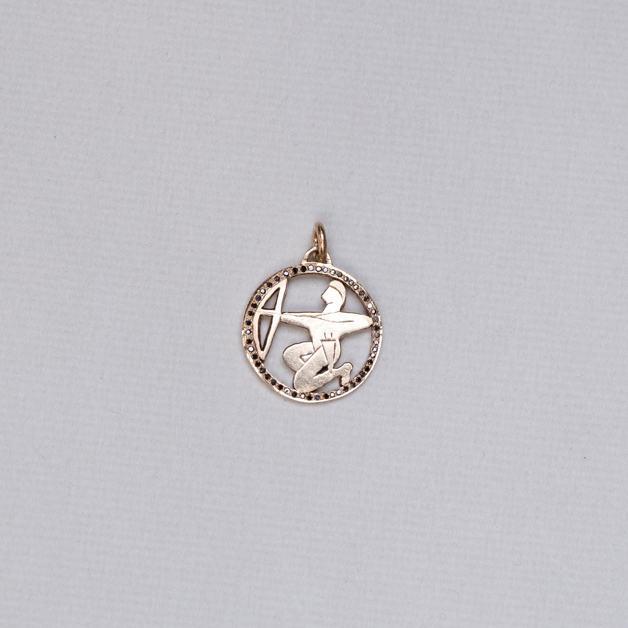 Vintage Sagittarius Charm Pendant with Black Diamonds