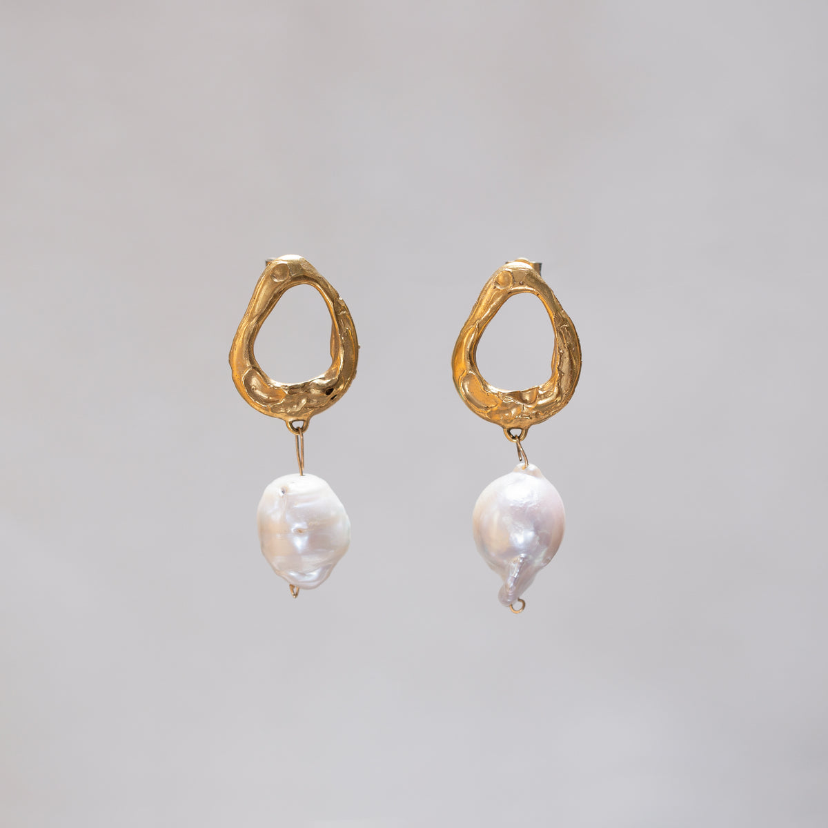 Baroque Pearl Gold Stud Earrings