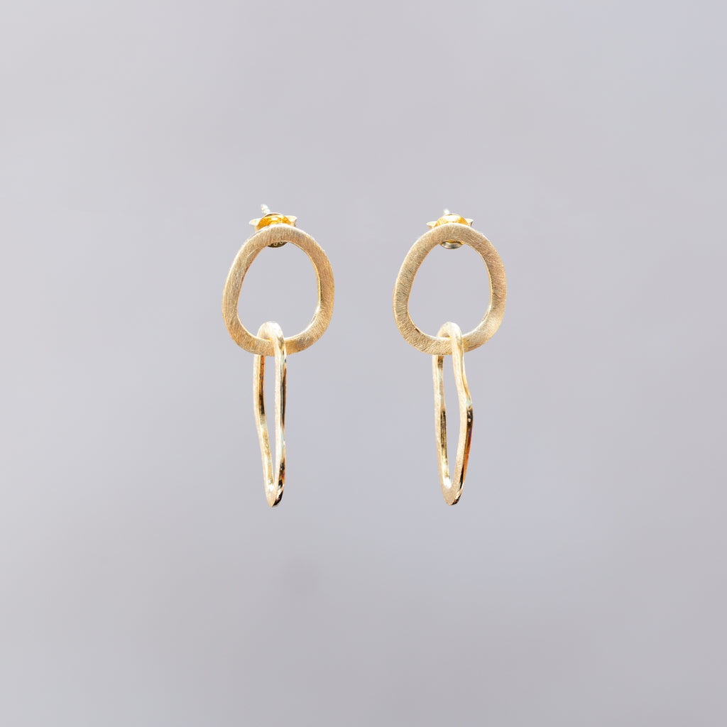 Double Oval Drop Stud Earrings