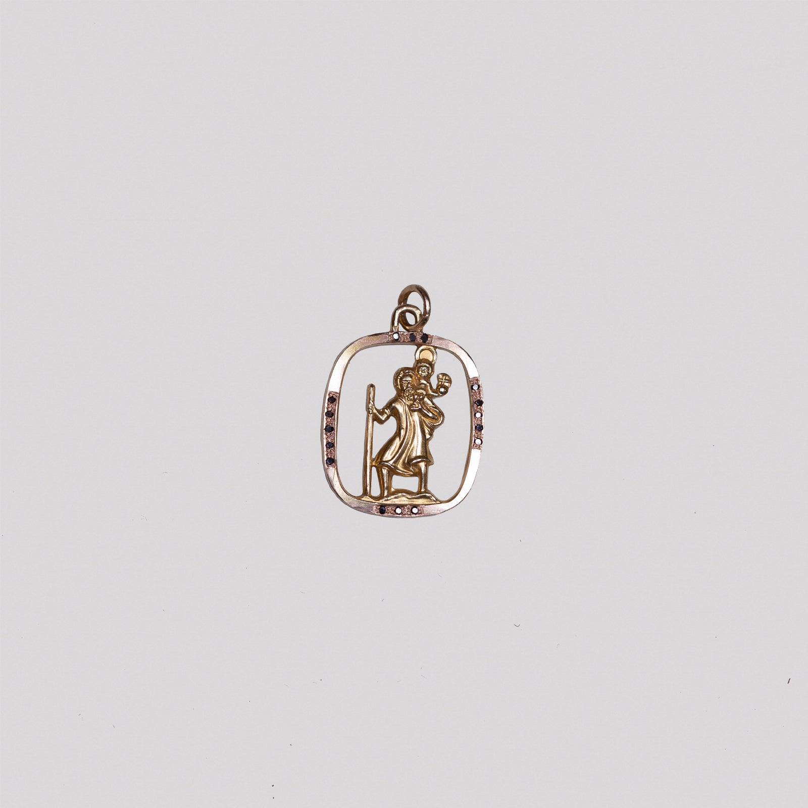 Vintage Gold St. Christopher Pendant with Black Diamonds