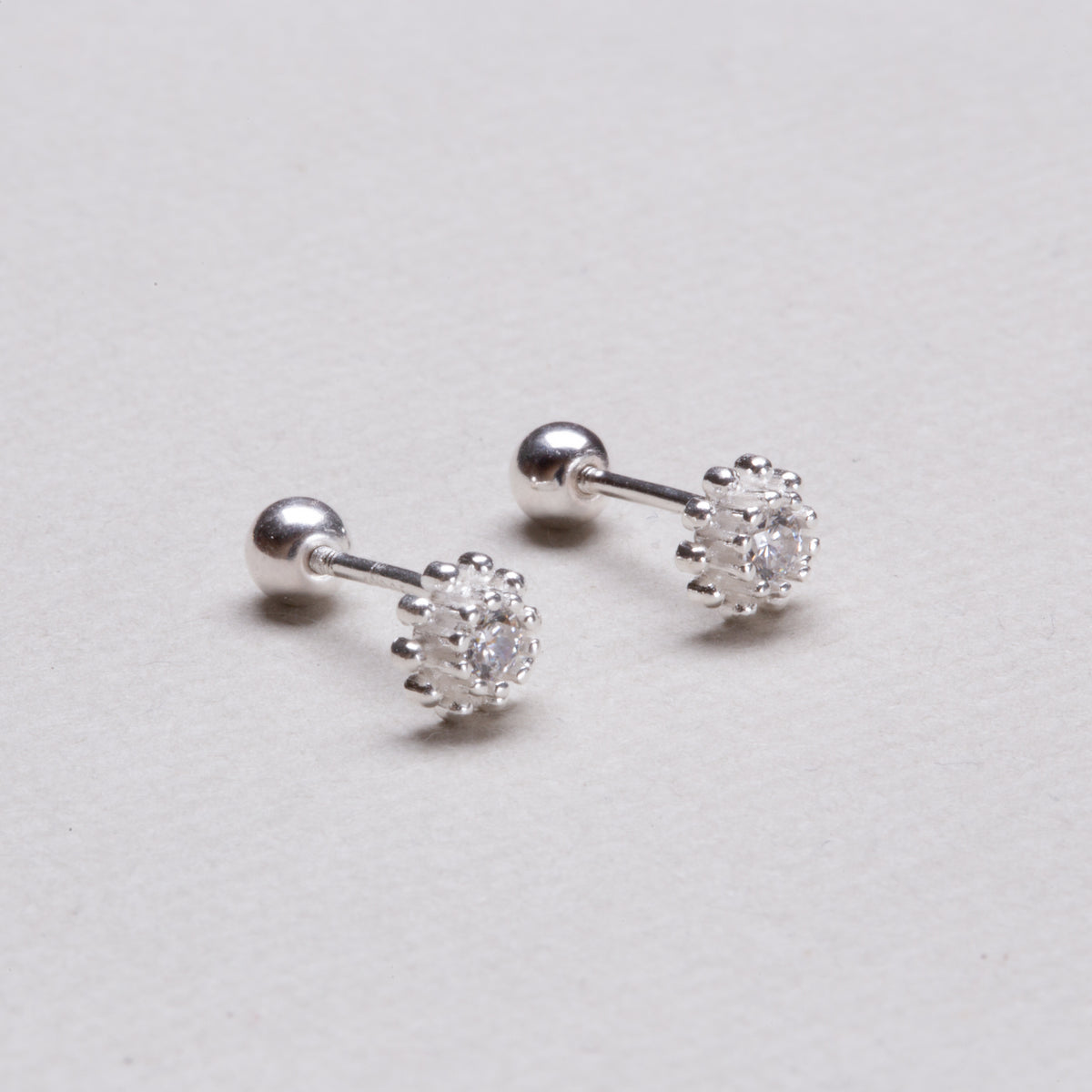 Silver Flower Stud Cartilage Earrings with Cubic Zirconia