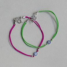 Hot Pink and Grass Green Evil Eye Sterling Silver Bracelets