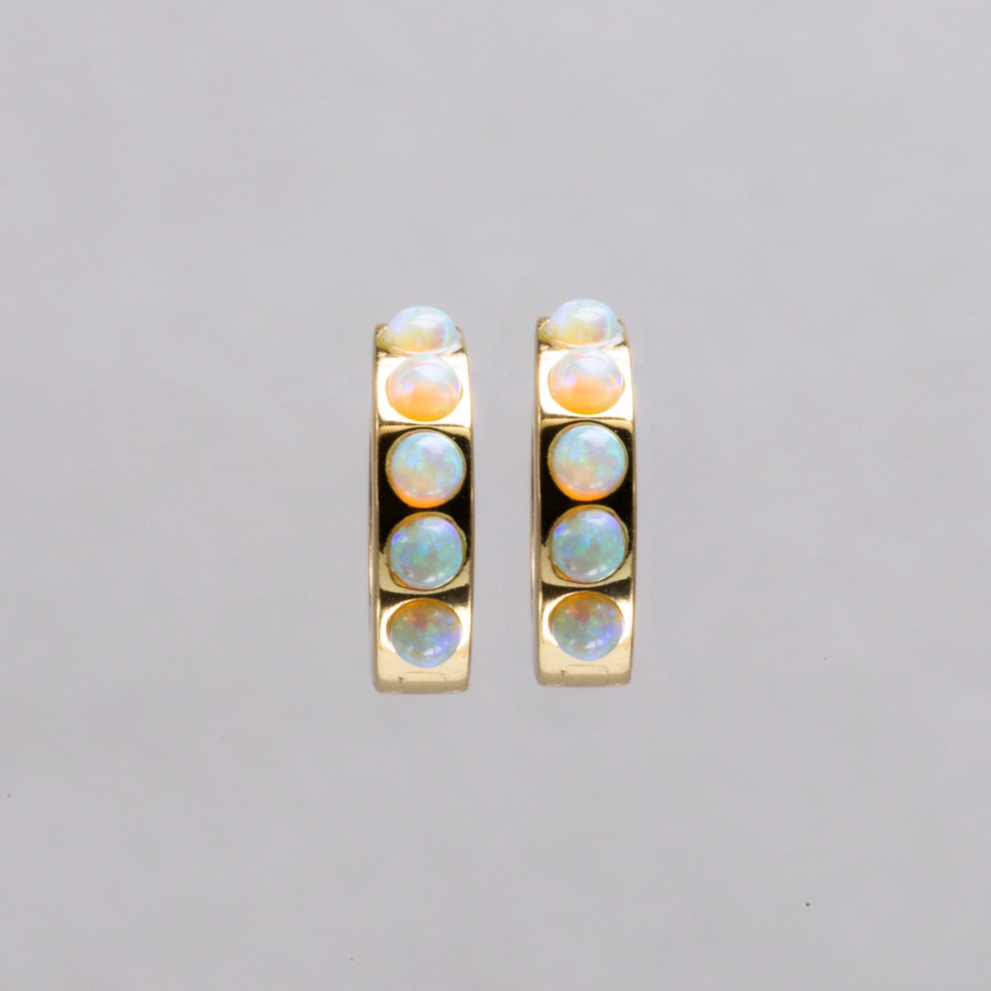 Gold plated silver hoop earrings with line opals