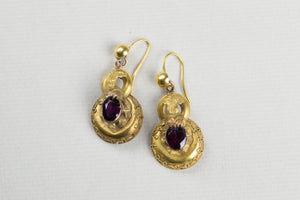 Vintage Gold Red Garnet Drop Earrings