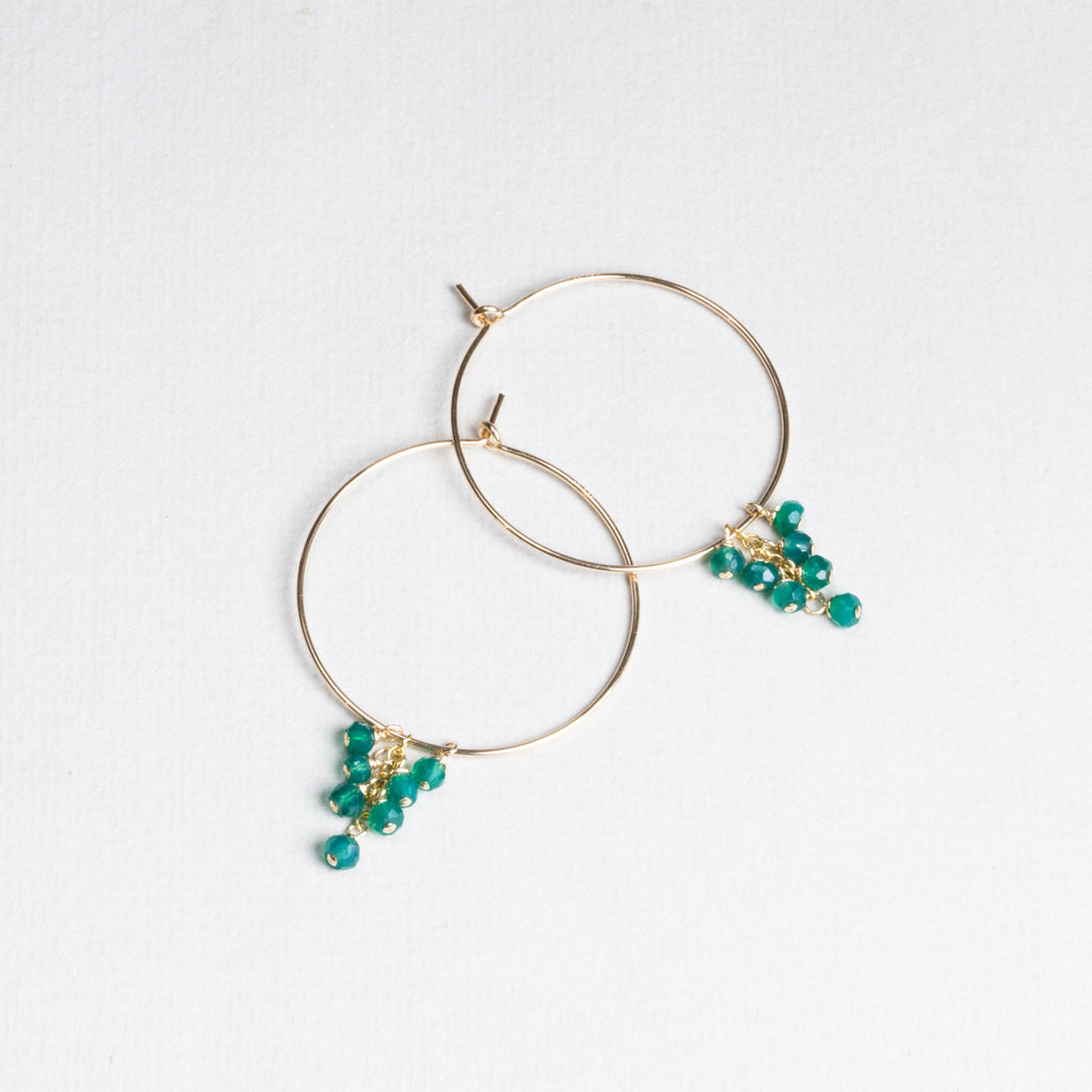 Silver and Gold Filled Hoops with Green Onyx