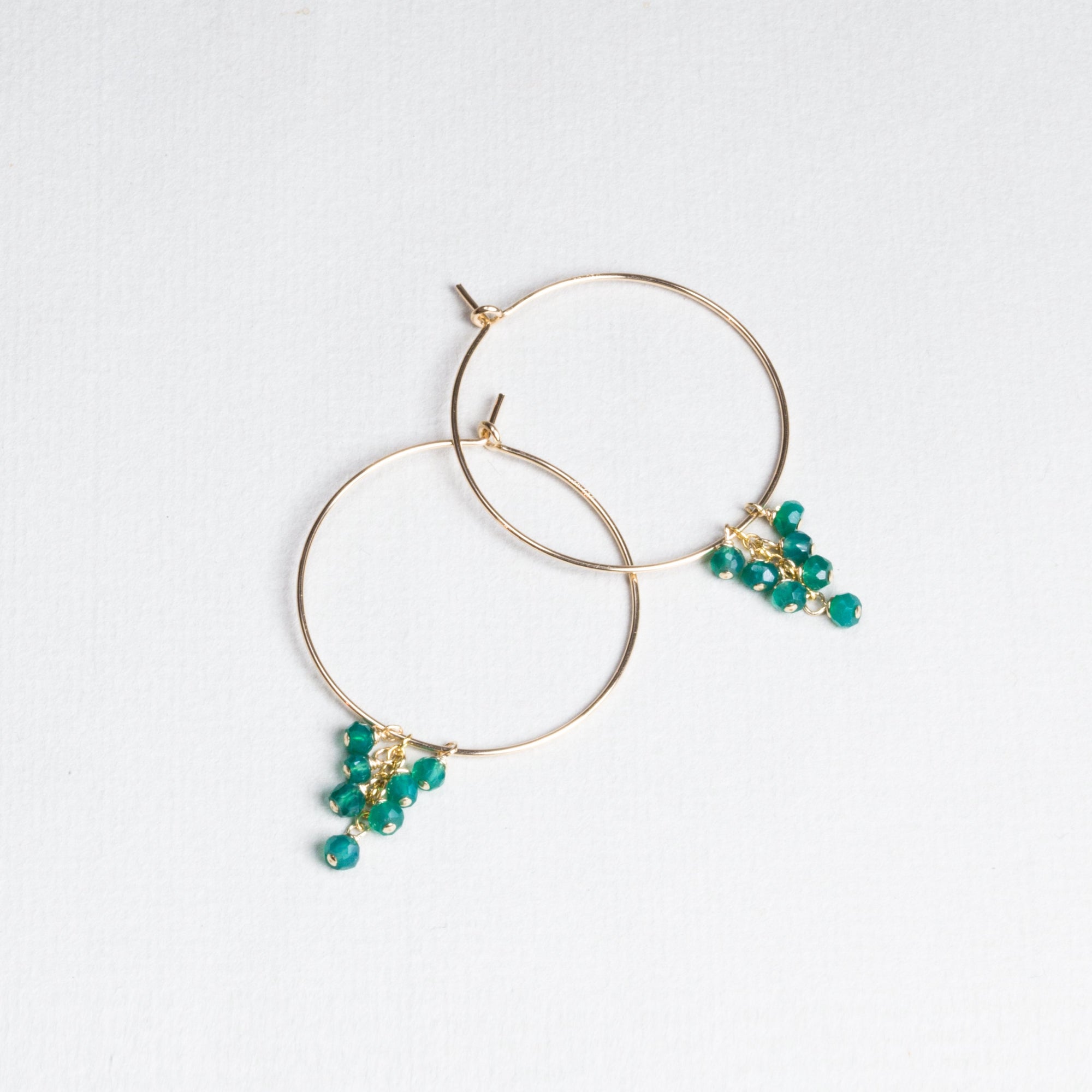 Gold Filled Hoops with Green Onyx