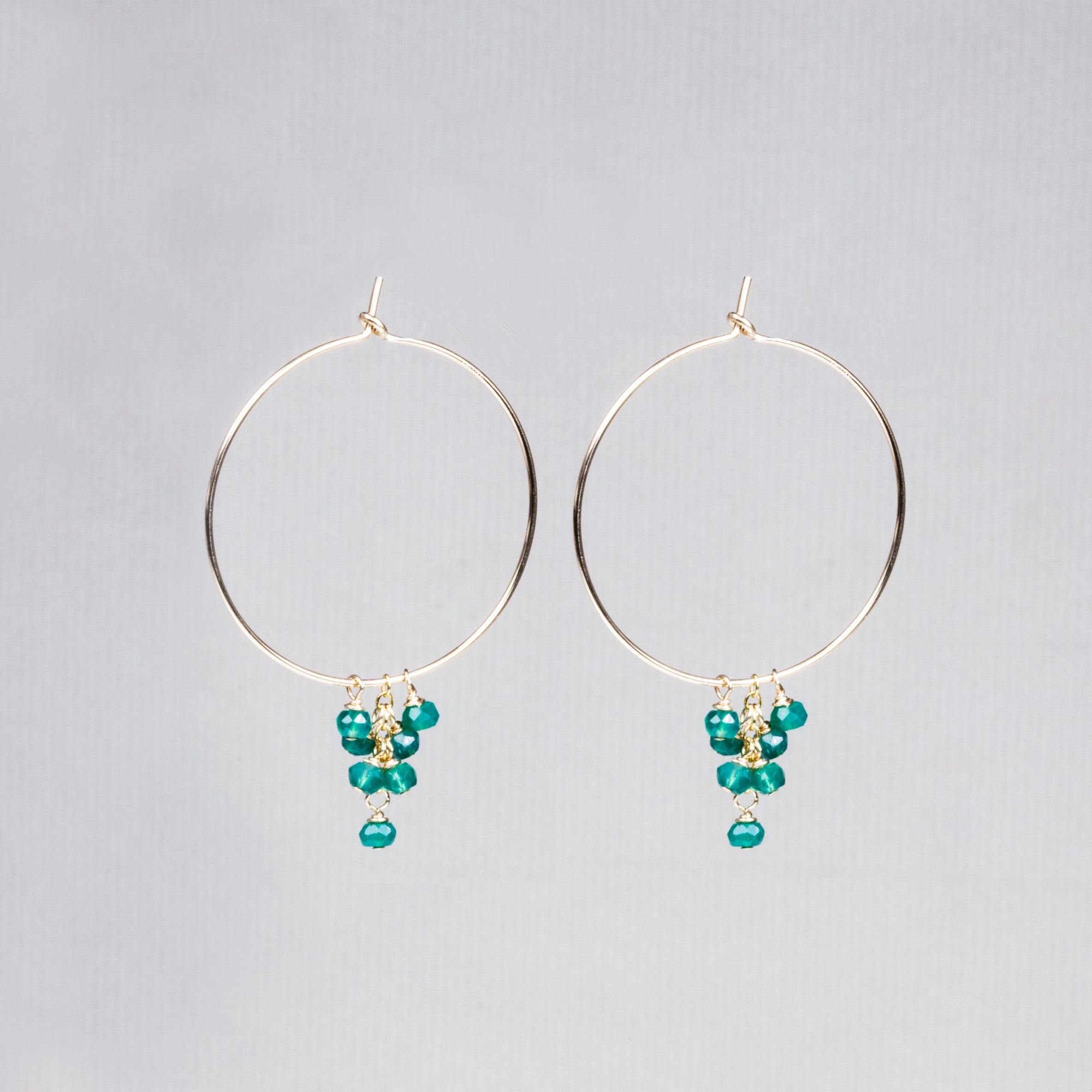 Gold Filled Hoops with Green Onyx
