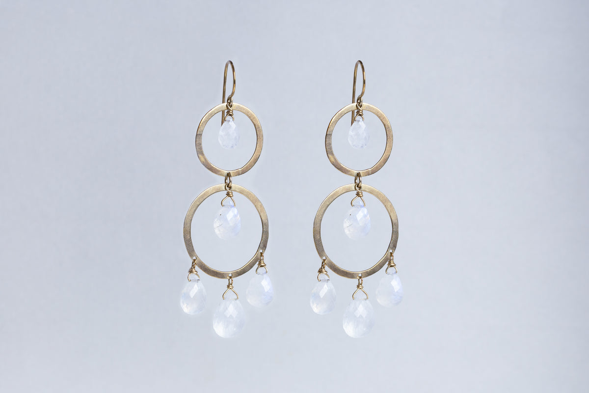 Gold Circle Drop Earrings with Moonstones
