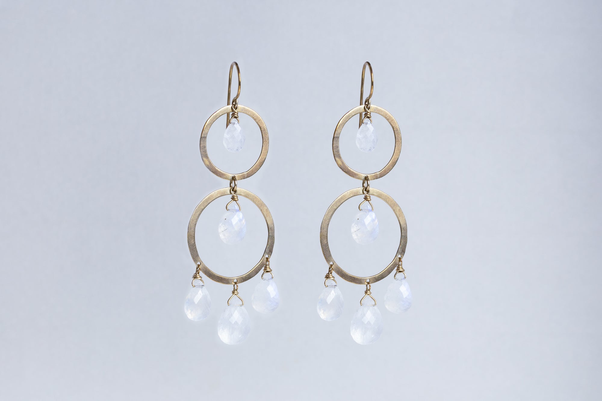 Gold Circle Drop Earrings with Moonstones
