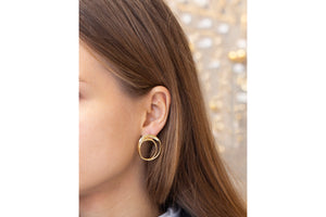 Gold Double Circle Stud Earrings