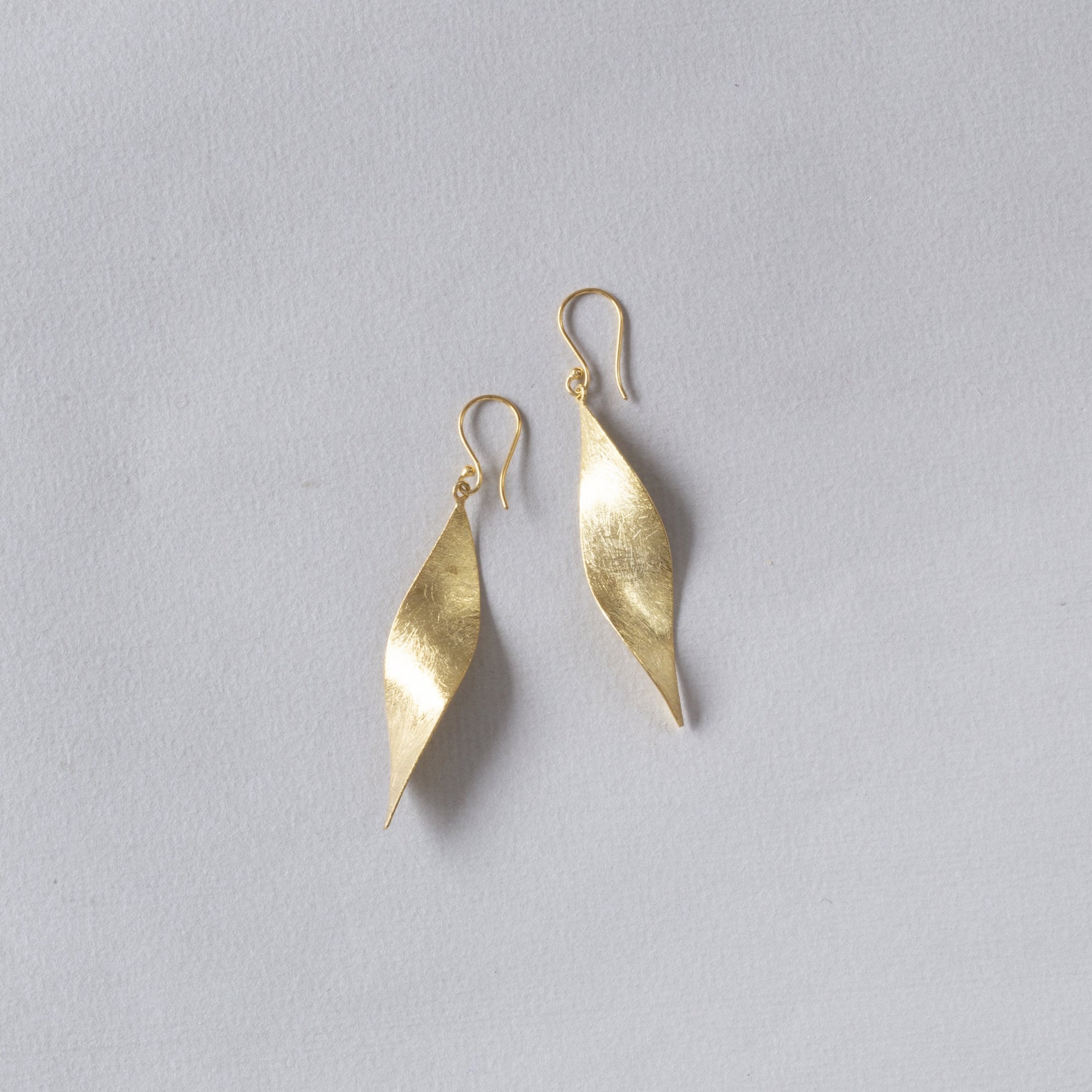 Brushed Gold Plated Silver  Leaf Drop Earrings